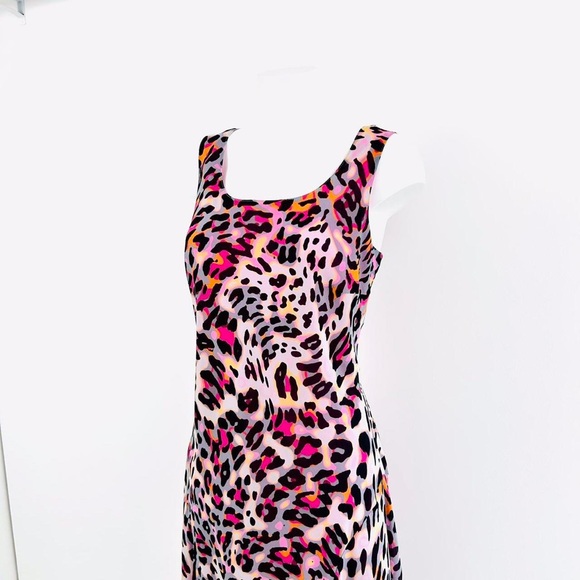 Per Una Womens Midi Dress UK16 Multicolour Leopard Print Y2k bias cut dress M&S - Picture 7 of 8